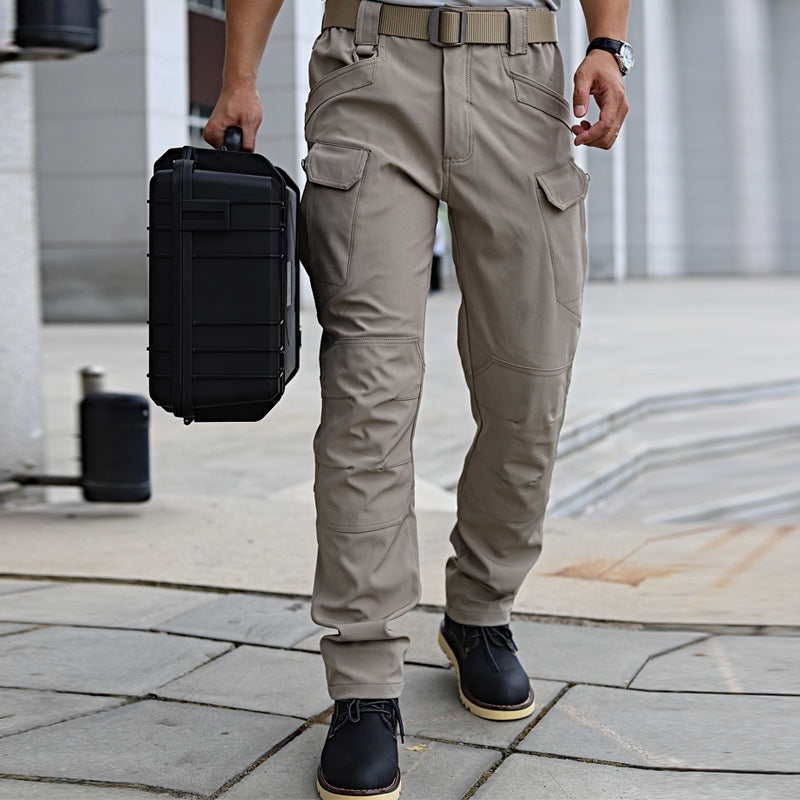 Stretch biker pants with holster pockets